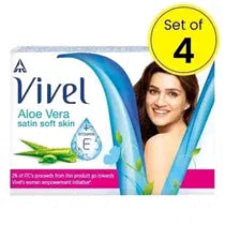 Vivel Aloe Vera Bathing Soap with Vitamin E for Satin Soft skin 4X43 g (Pack of 4)
