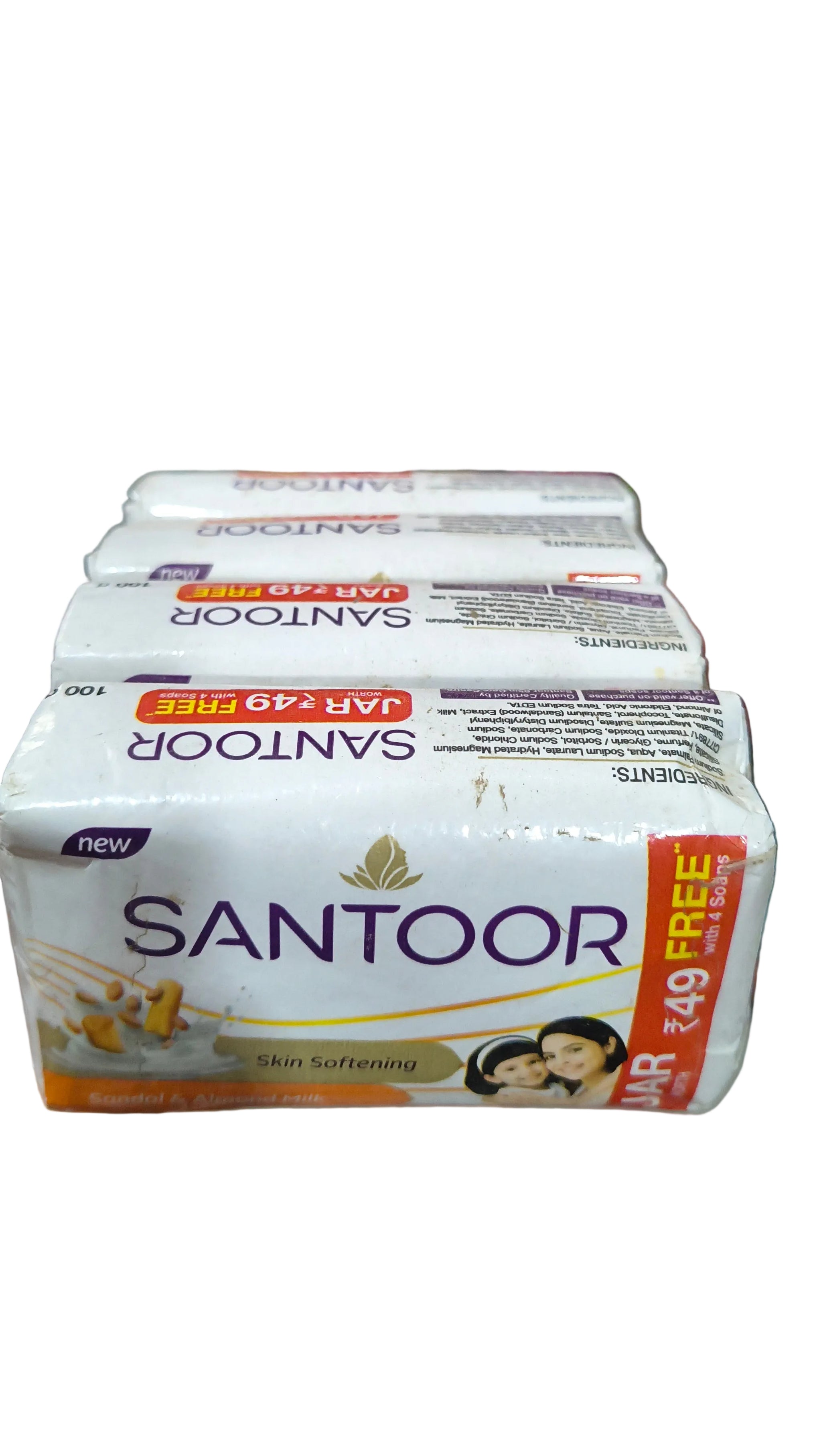 Santoor Sandal & Almond Milk Skin Softing Soap 4X100g (Pack Of 4)